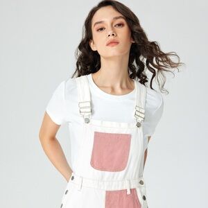 Cider White Denim Overalls with Pink Patch - Size 1X